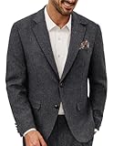 Mens Blazer Vintage Wool Blend Sport Coat Herringbone Tweed Blazer Suit Jacket with Pocket Square