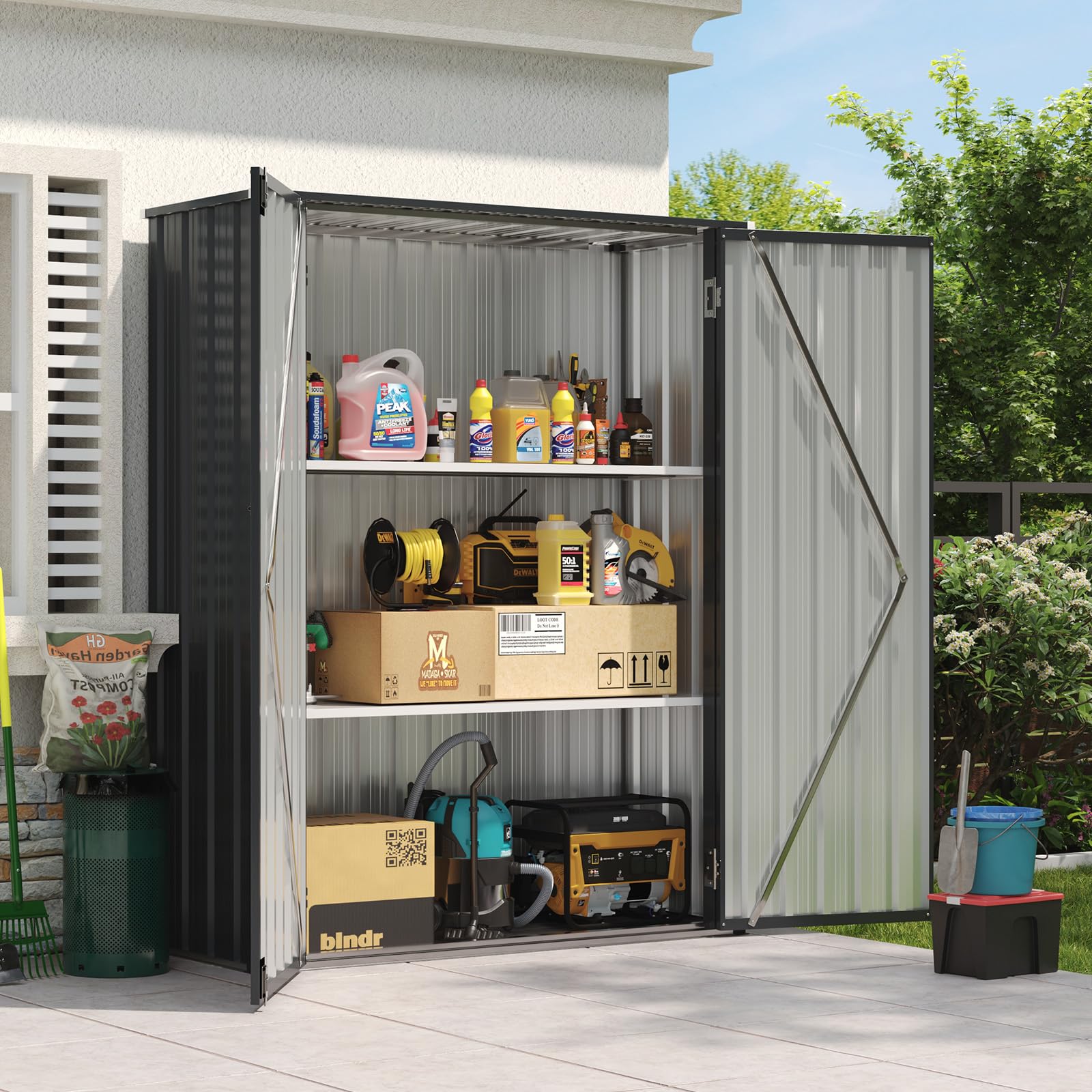 Aoxun Garden Sheds 6x4ft, Metal Shed Bike Tool Shed, Sheds and Outdoor Storage with Lockable Doors & Slooping for Backyard, Patio, Poolside,Brown — view 21