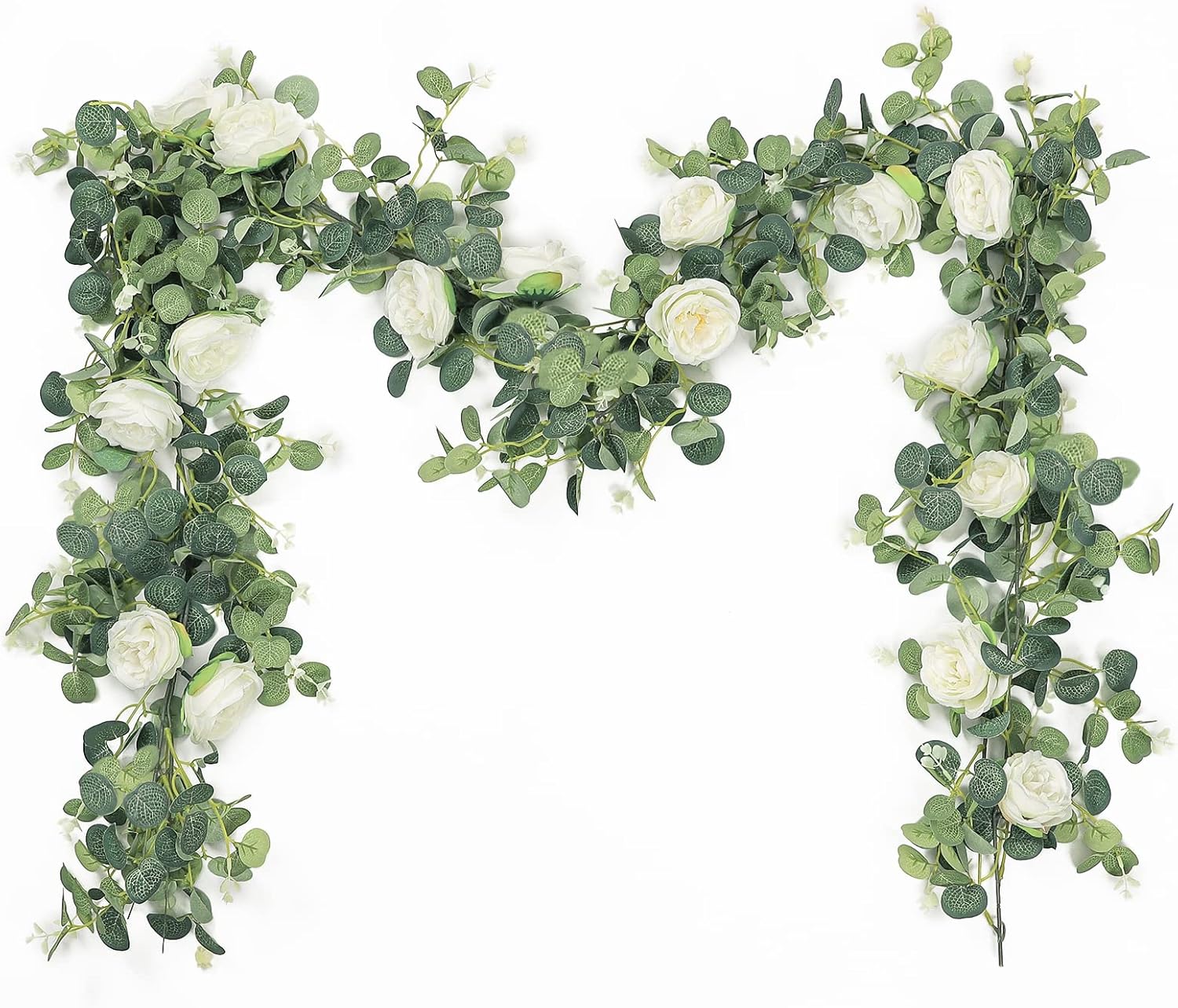 TOCHGREEN 2PCS(Total 13Ft) Artificial Rose Vine Garland Artificial
