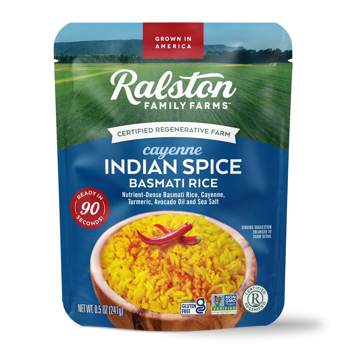 Ralston Family Farms Indian Spice Basmati Rice, 8.5 OZ, Ready in 90 Seconds, 6 Pack