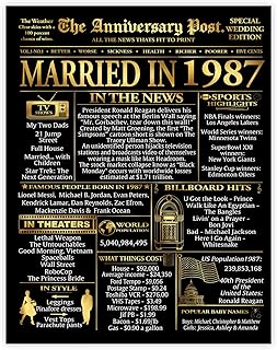 Stuff4 Gold 38th Anniversary Poster Unframed - Golden Married In 1987 Newspaper - Happy 38 Wedding Anniversary for Men Women Vintage Gifts Back In 1987, 8x10 Inch Anniversaries Posters
