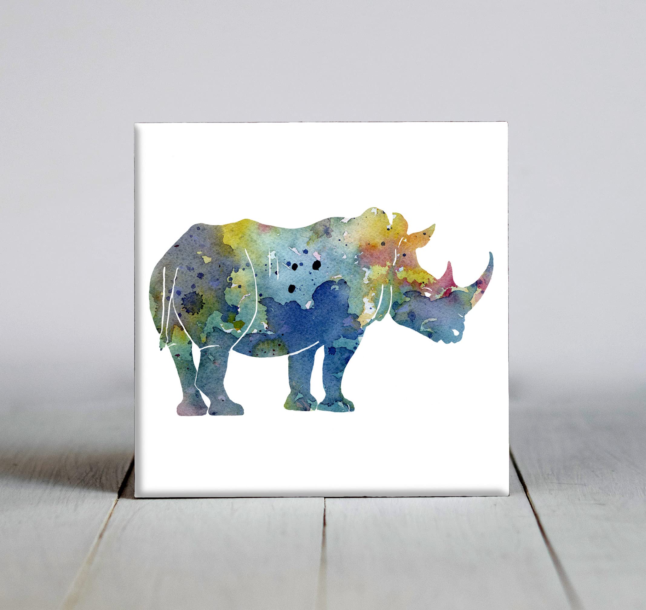 Blue Rhino Abstract Watercolor Art Decorative Tile (6 X 6)