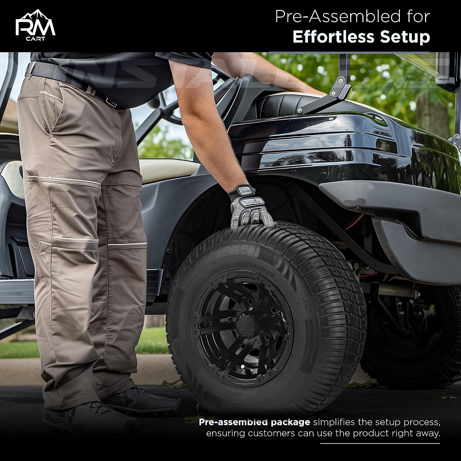 RM Cart 10" Yukon Matte Black on 205/65 R10 Deli Radial Tires (Set of 4) | Golf Cart Tires and Wheels Combo with Standard Lug Nuts