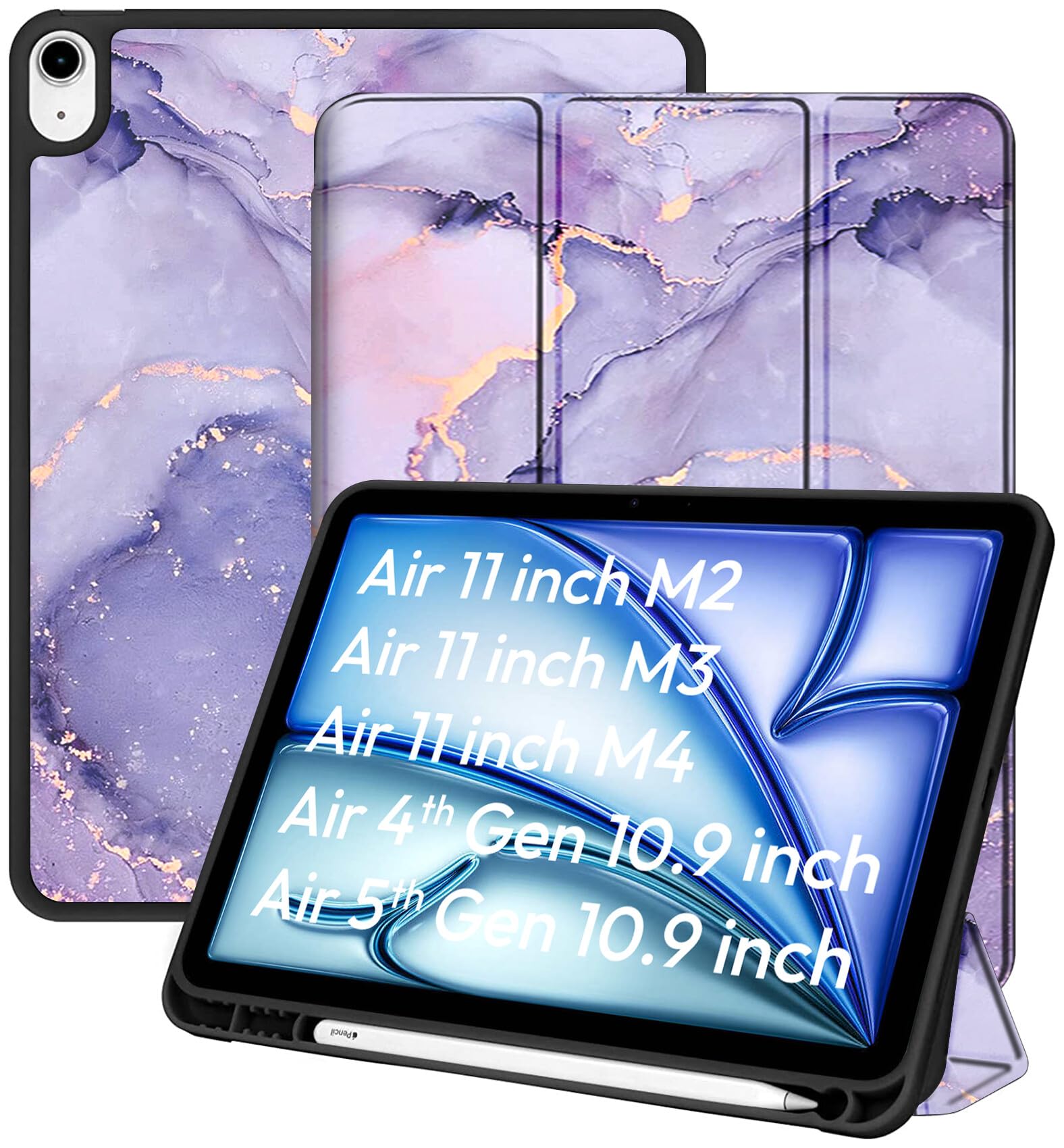 Robustrion Case Cover for iPad Air 11 inch Cover M4 / M3 / M2 / iPad Air 5th Generation Cover/iPad Air 4th Generation with [Pencil Holder] for iPad Air 11 inch M4 M3 M2 /Air 4 5 10.9" - Marble Lilac-image-22