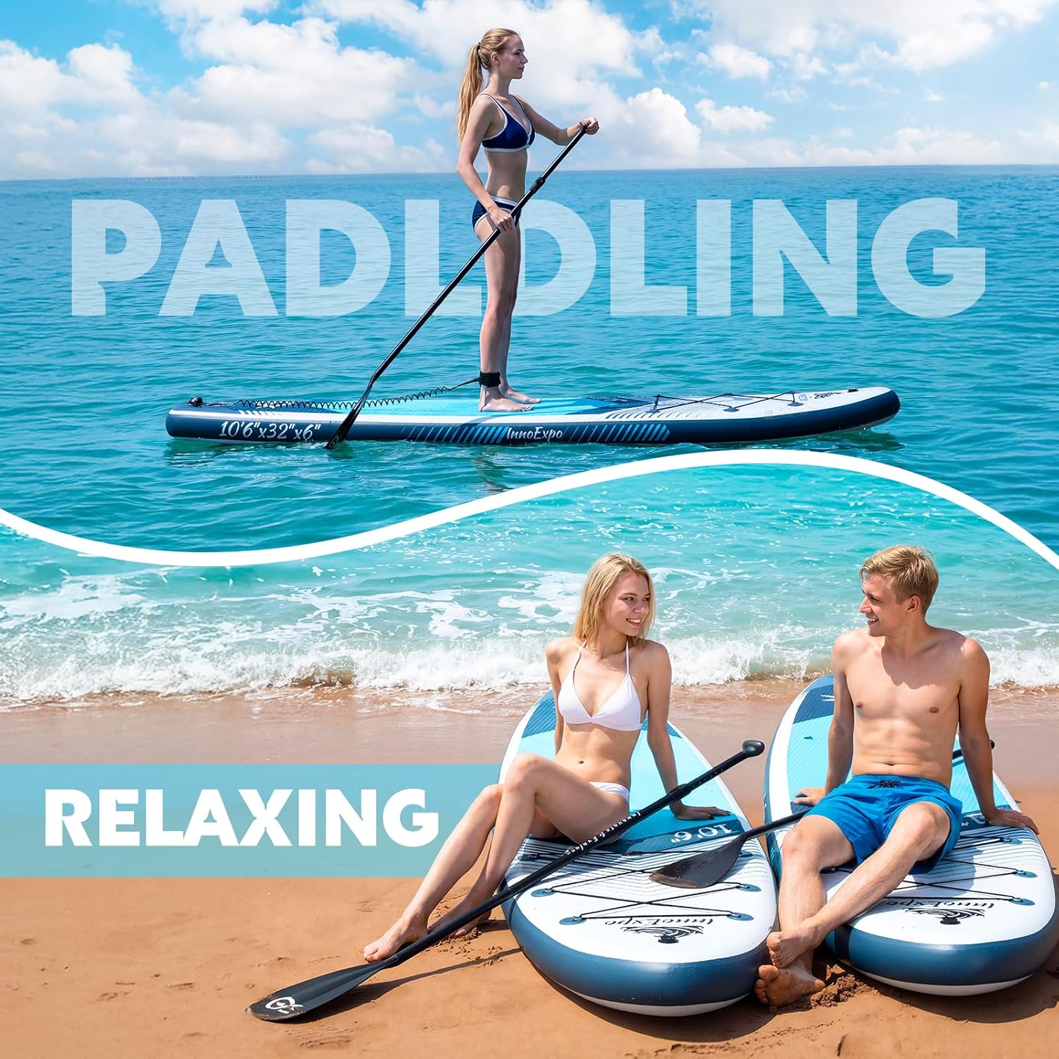 InnoExpo Inflatable Stand Up Paddle Boards with Premium Accessories, Wide Stable SUP Paddle Board Design, Non-Slip Comfort Deck for Youth & Adults - Image 6