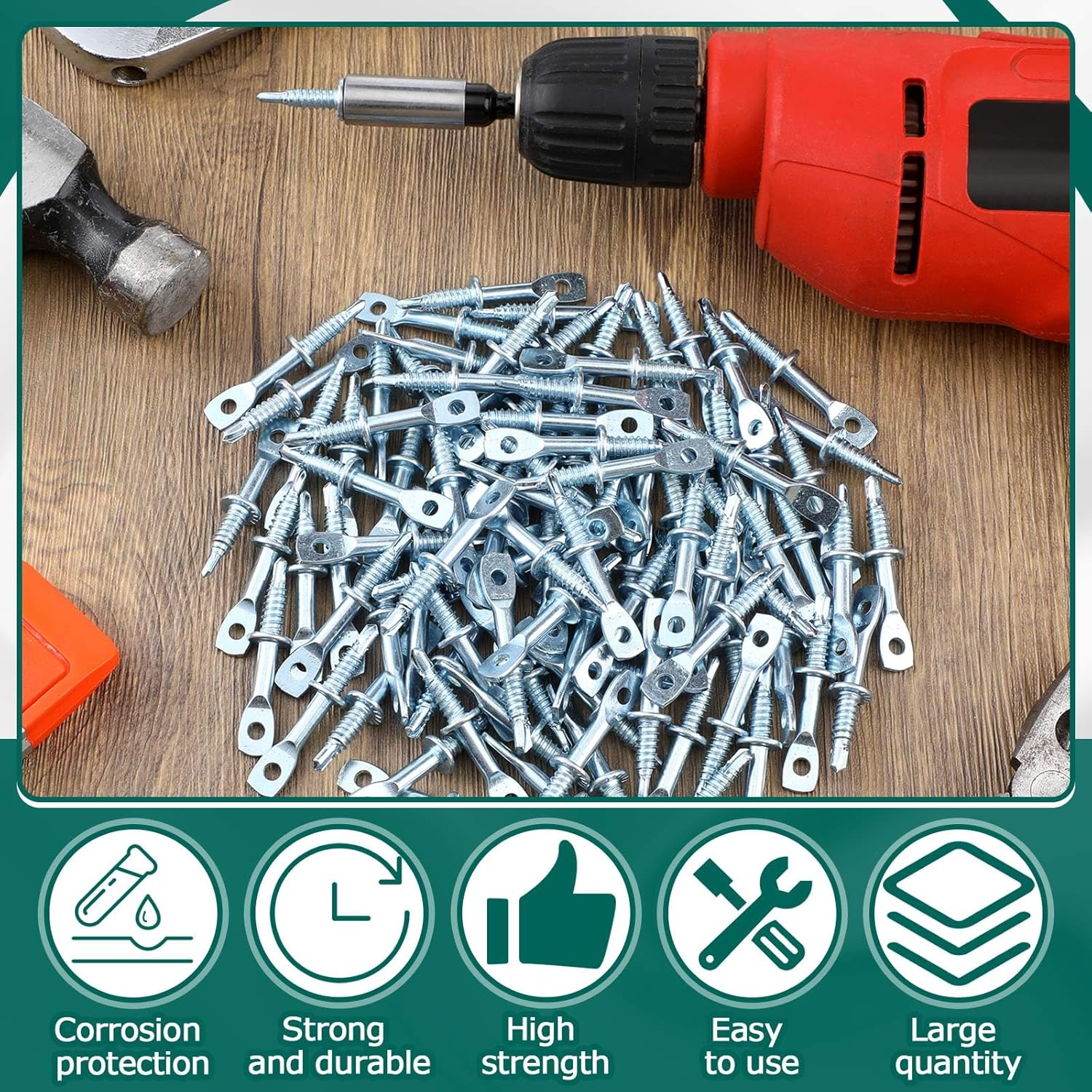 500 Pcs 2" Eye Lag Self Tapping Drilling Point Screw Zinc and 1pcs 2-5/8" Driver, Sturdy Eye Lag Self Drill Screw for Accommodates Jack Chain Ceiling Wire or Threaded Rod