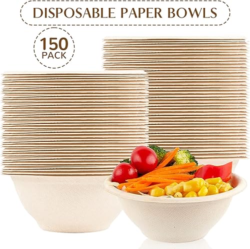Miniatura 3 de 150 cuencos de papel desechables de 8 onzas cuencos de sopa compostables naturales de caña de azúcar biodegradables para helados postres alimentos