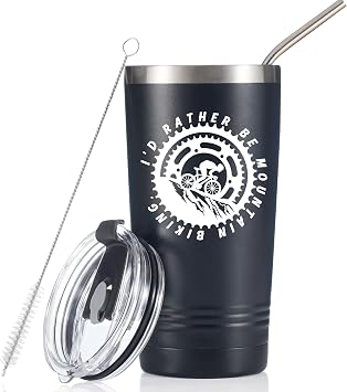 Onebttl Mountain Bike Gifts, 20 oz Stainless Steel Travel Tumbler | Includes Straw and Straw Brush, 304 Stainless Steel, Double-Wall Insulation, Leakproof Lid, Portable, Stylish Look
