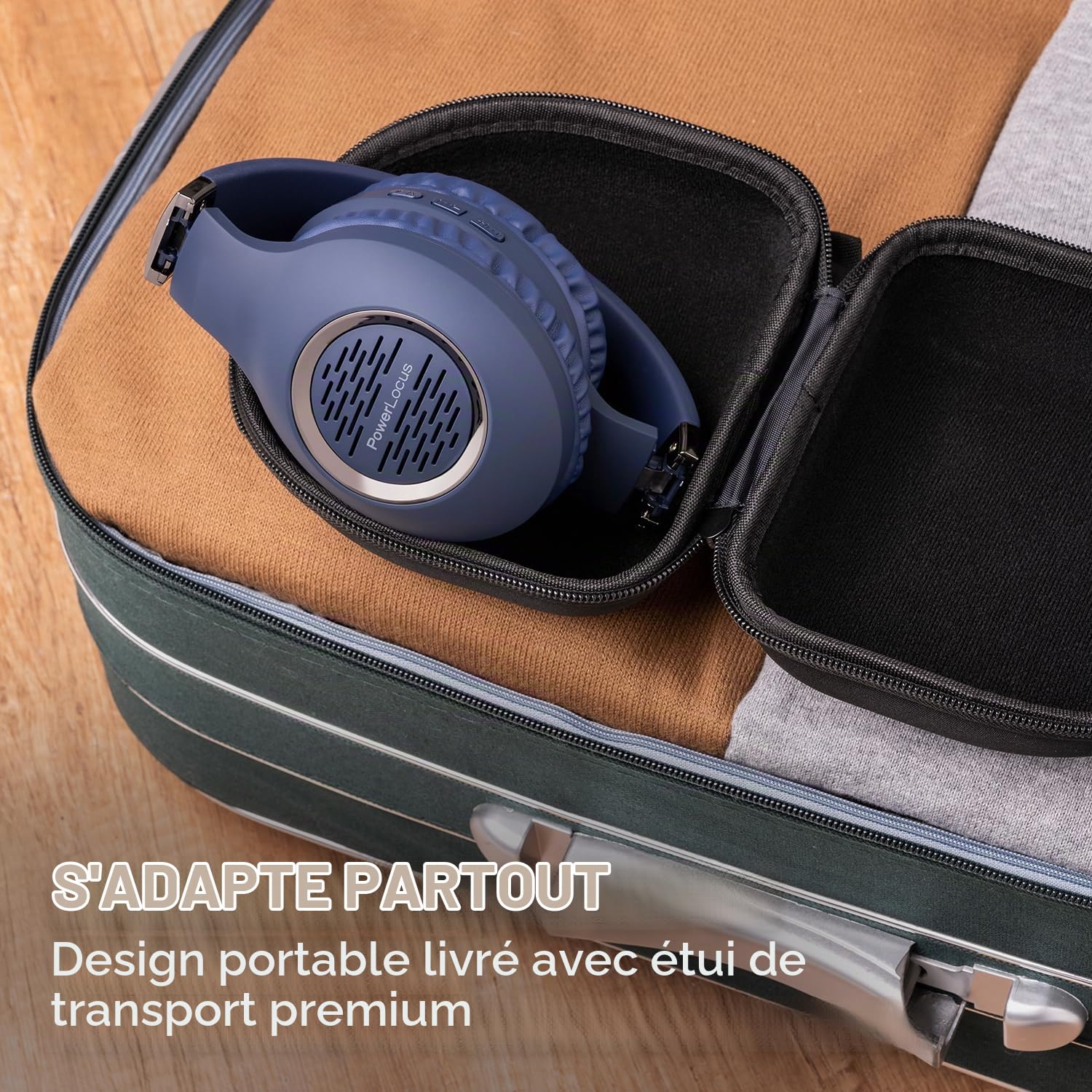 PowerLocus Casque Audio Bluetooth sans-Fil avec Microphone Intégré, Basses fréquences Stéréo Hi-FI, Confortable Cache-Oreilles pour Les Cours en Ligne, Téléphones Portables, Tablettes, PC,TV