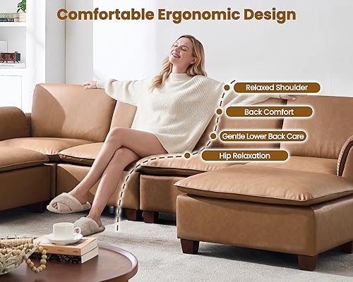 Miniatura 3 de VESCASA Moderno sofá biplaza con otomana, sofá modular de 56.5 pulgadas, 2 asientos en forma de L con reposabrazos en cascada para sala de estar,