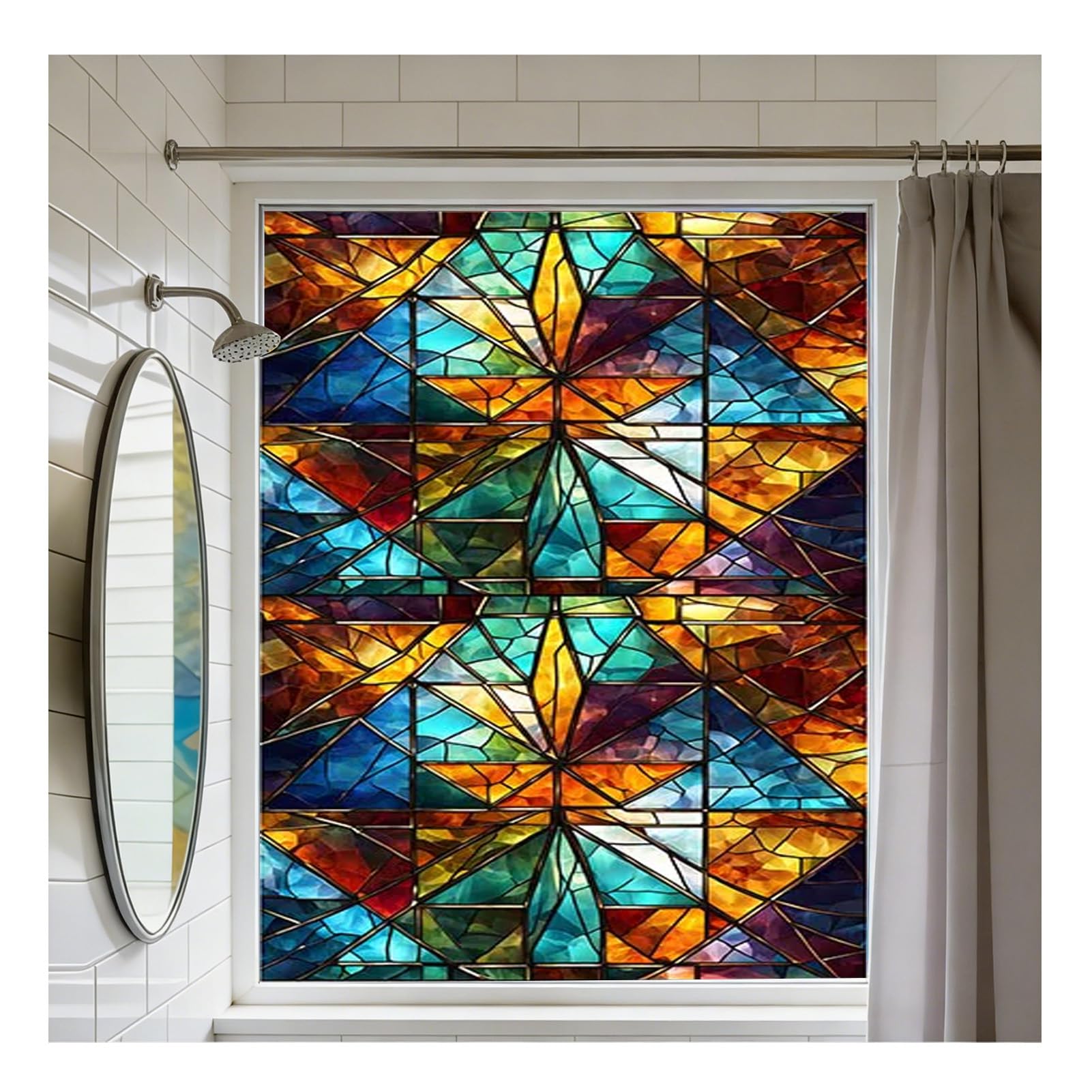 Selbstklebende Schutzfolie mit Matt Effekt für Privatsphäre Modernes Bleiglas Design statisch haftende Dekofolie für Fensterglas geeignet für Badezimmer,R55,50x200cm