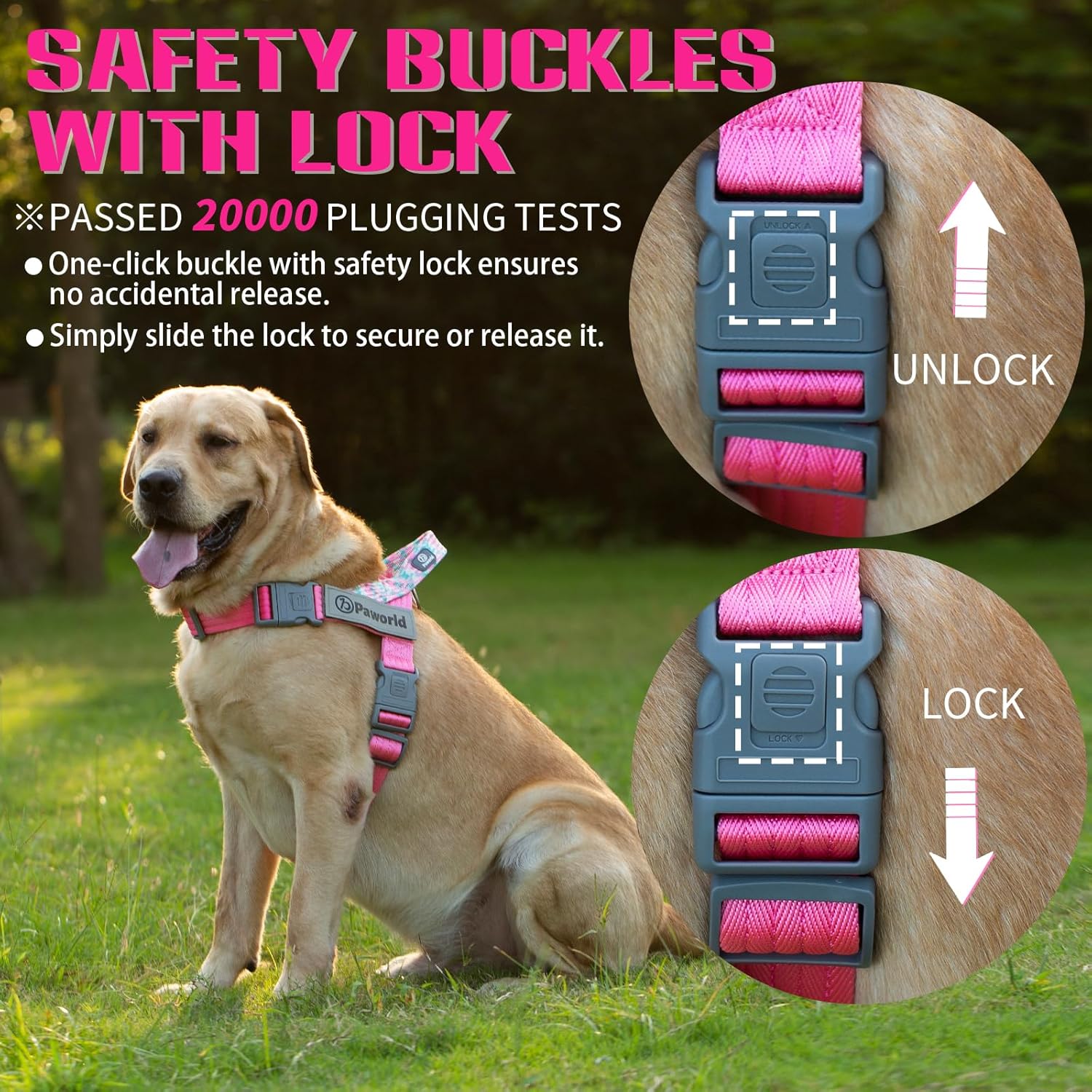 Service Dog Harness and Leash Set, No-Pull Service Dog Vest with 4 PCS Reflective Patches, Dog Vest Harness with Handle, Pet Harness for Small Medium Large Dogs in Training (Pink, L)