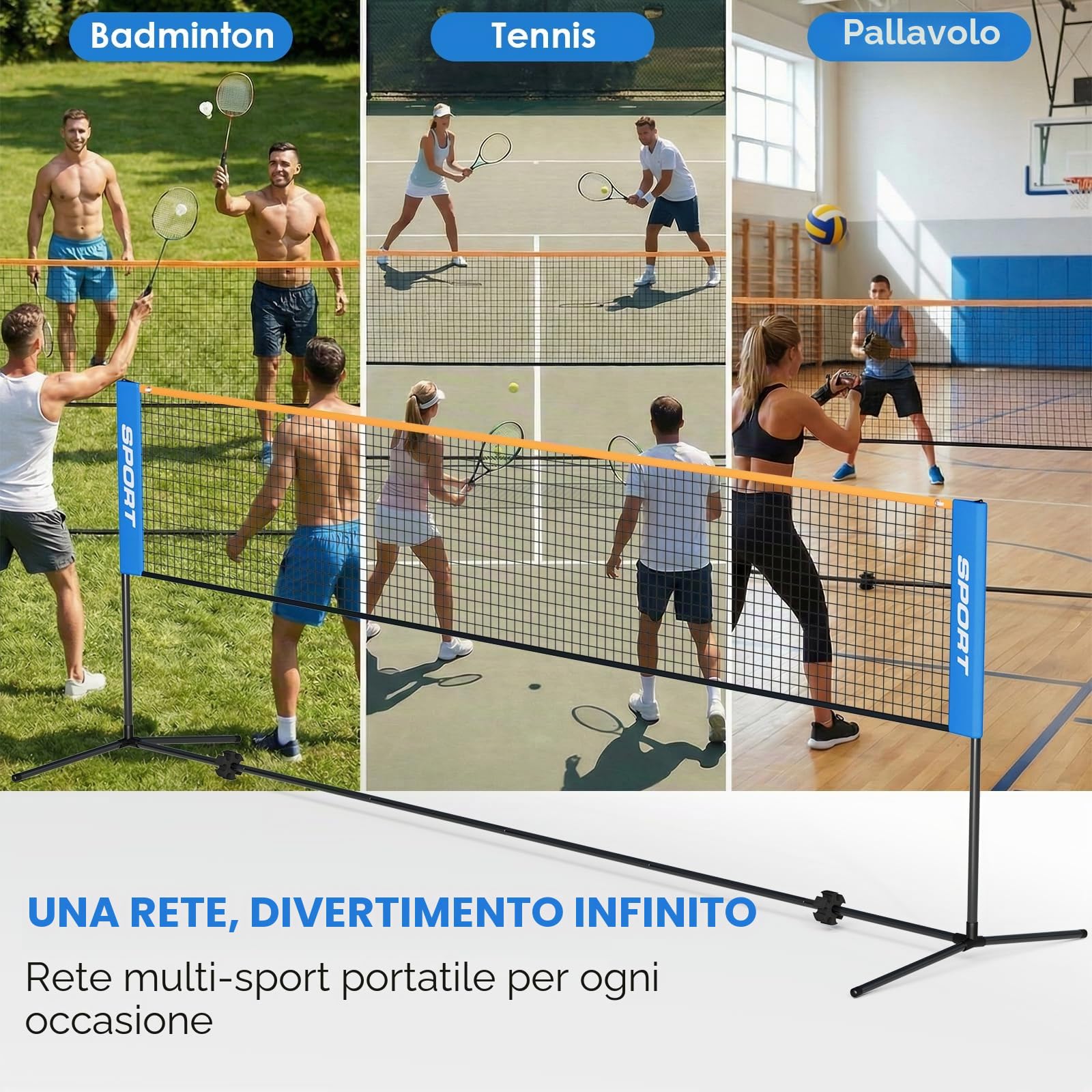 Filet de Badminton 4m/5m Portable pour Volley-Ball Pickleball Tennis Hauteur Réglable Nylon Pliable avec Sac de Transport