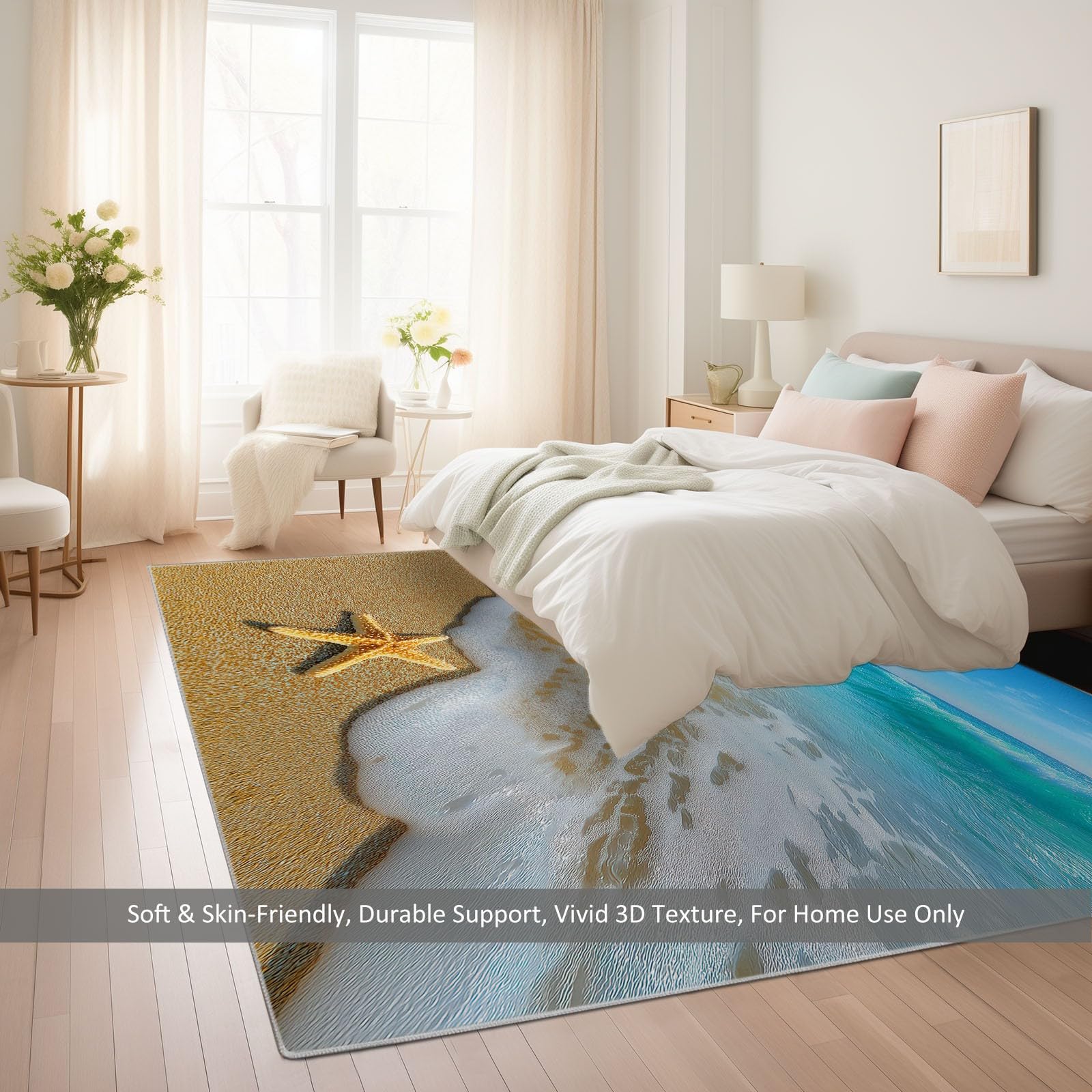 Générique Tapis Salon 160 x 230 cm Grand Tapis de Chambre à Poils Ras - Antidérapant en Caoutchouc, Lavable en Machine, Doux - Moderne Plage Sable Nuages pour Cuisine, Salle à Manger Salle de Séjour