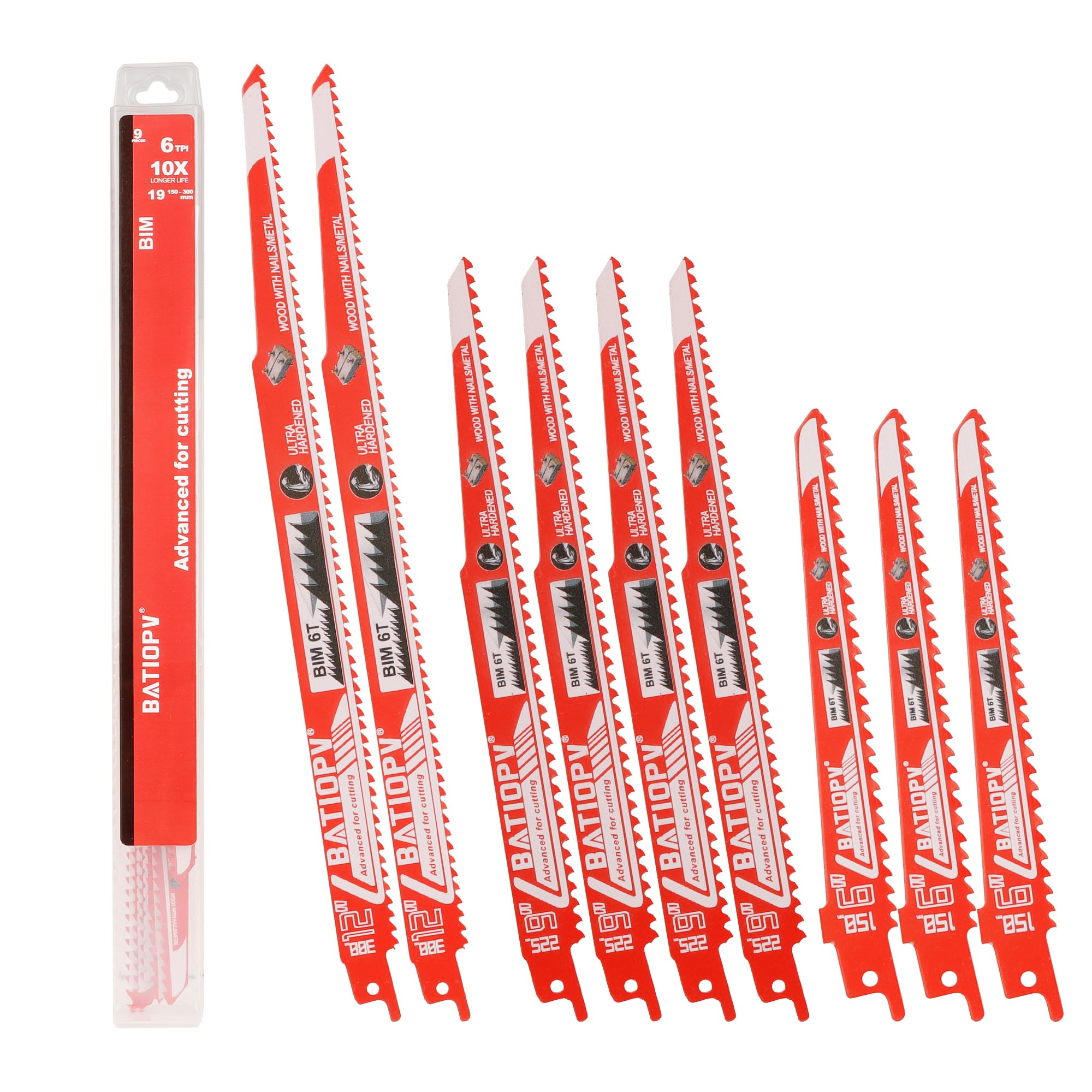 hojas de sierra sable para madera y clavos – 6 TPI – para madera de construcción, madera dura y palets – set 9 piezas, vástago universal 1/2"