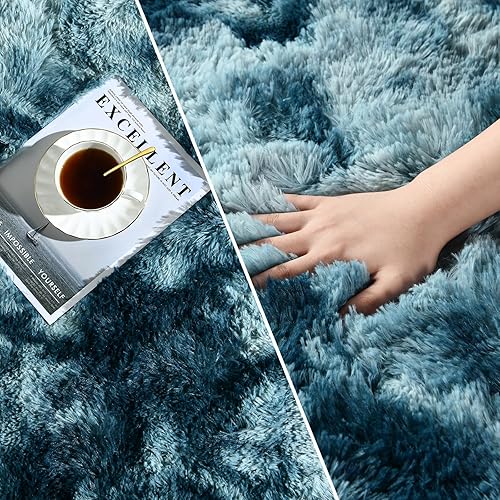 Miniatura 52 de Alfombra de pelo largo, mullida, afelpada, grande, 4 x 6 pies, teñido anudado, suave, esponjosa, sala de estar, dormitorio, interiores, habitación