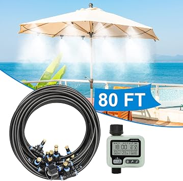 Misting Cooling System,Outside Water Misters for Outdoor Patio,80Ft24M,Backyard Mist Hose Kits with Sprinkler Timer Yard,Lawn,Garden,Greenhouse,Fan,Umbrella,Canopy,Pool,Porch,BBQ Party Accessorie...