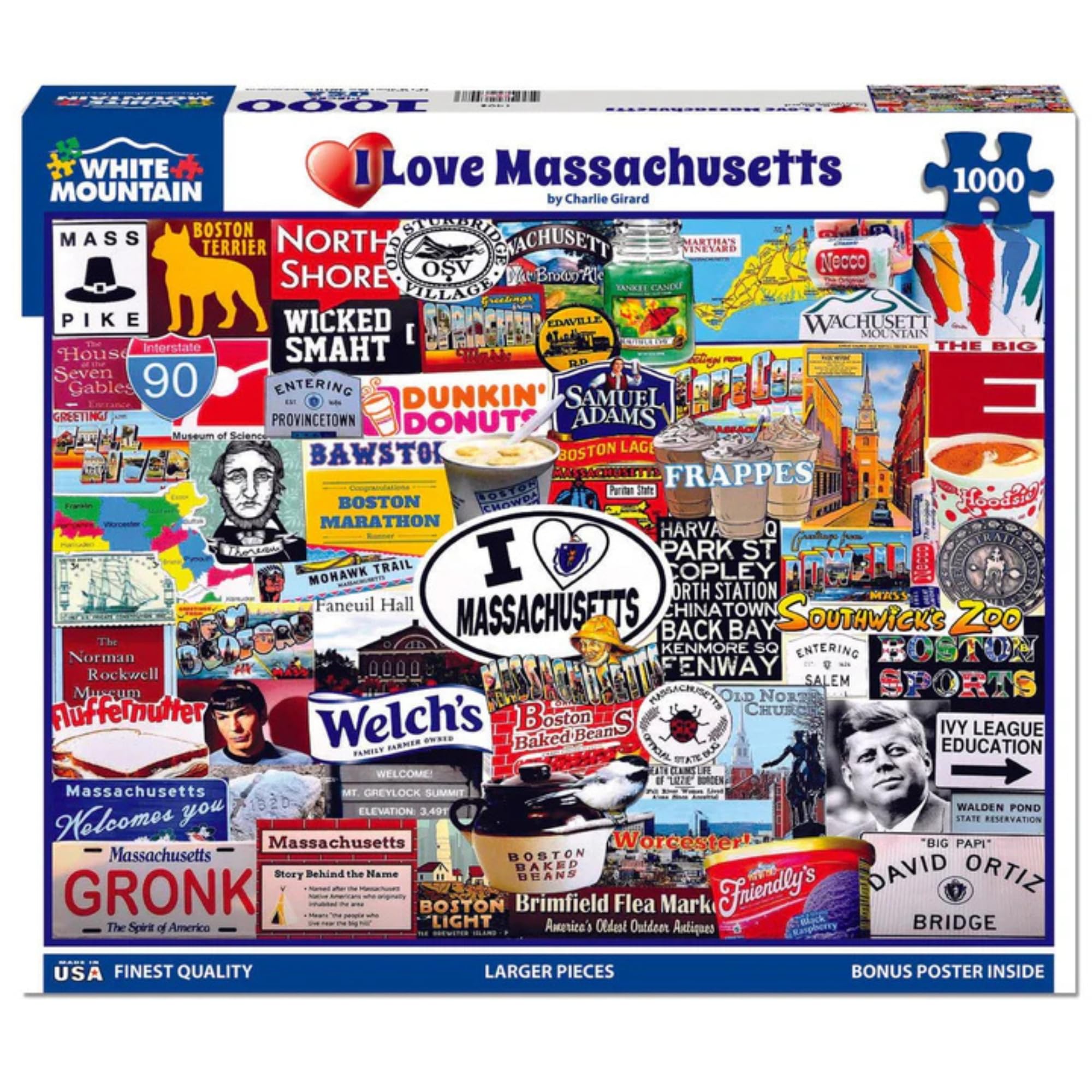 White Mountain Puzzles I Love Massachusetts- 1000 Piece Jigsaw Puzzle