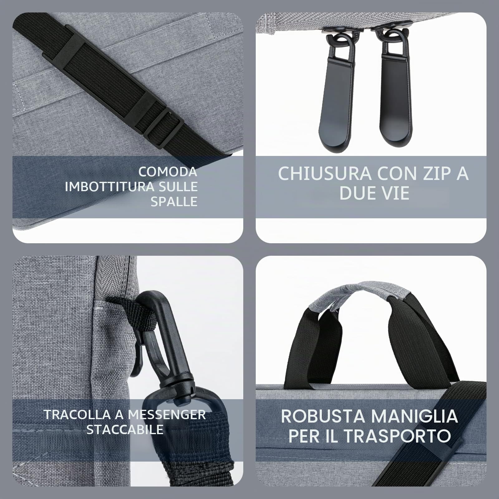 15 Borsa a tracolla per laptop da 15,6 pollici Uomo Donna, Custodia per il trasporto sottile impermeabile Borsa portatile per Acer/Asus/Dell/HP, Grigio