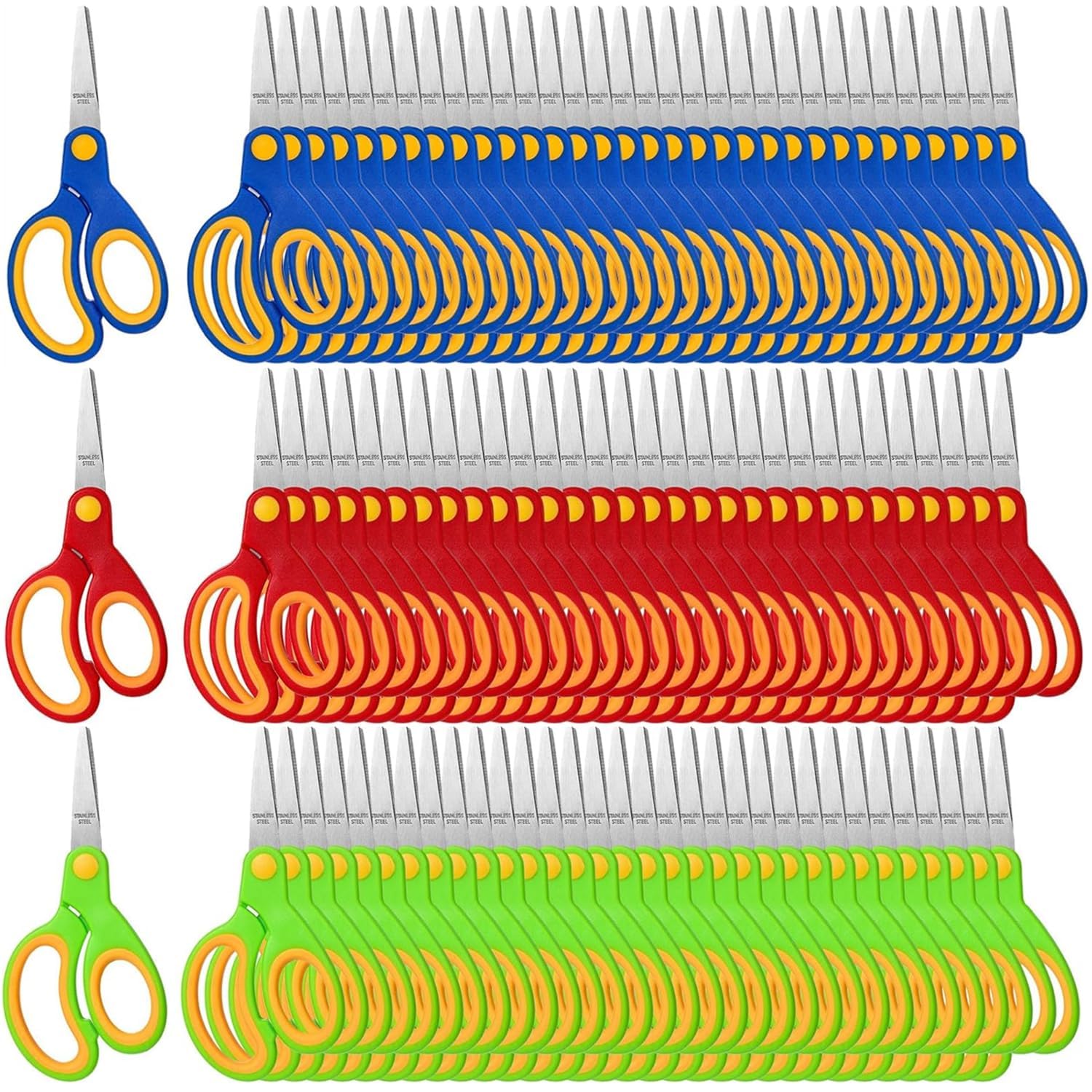 60 Pack Small Craft Scissors for Kids, 13cm Student Scissor Bulk with Comfort Grip, 3 Assorted Colors Safety Scissors for Classroom Office School Home Paper Cutting (Blue, Green, Red)