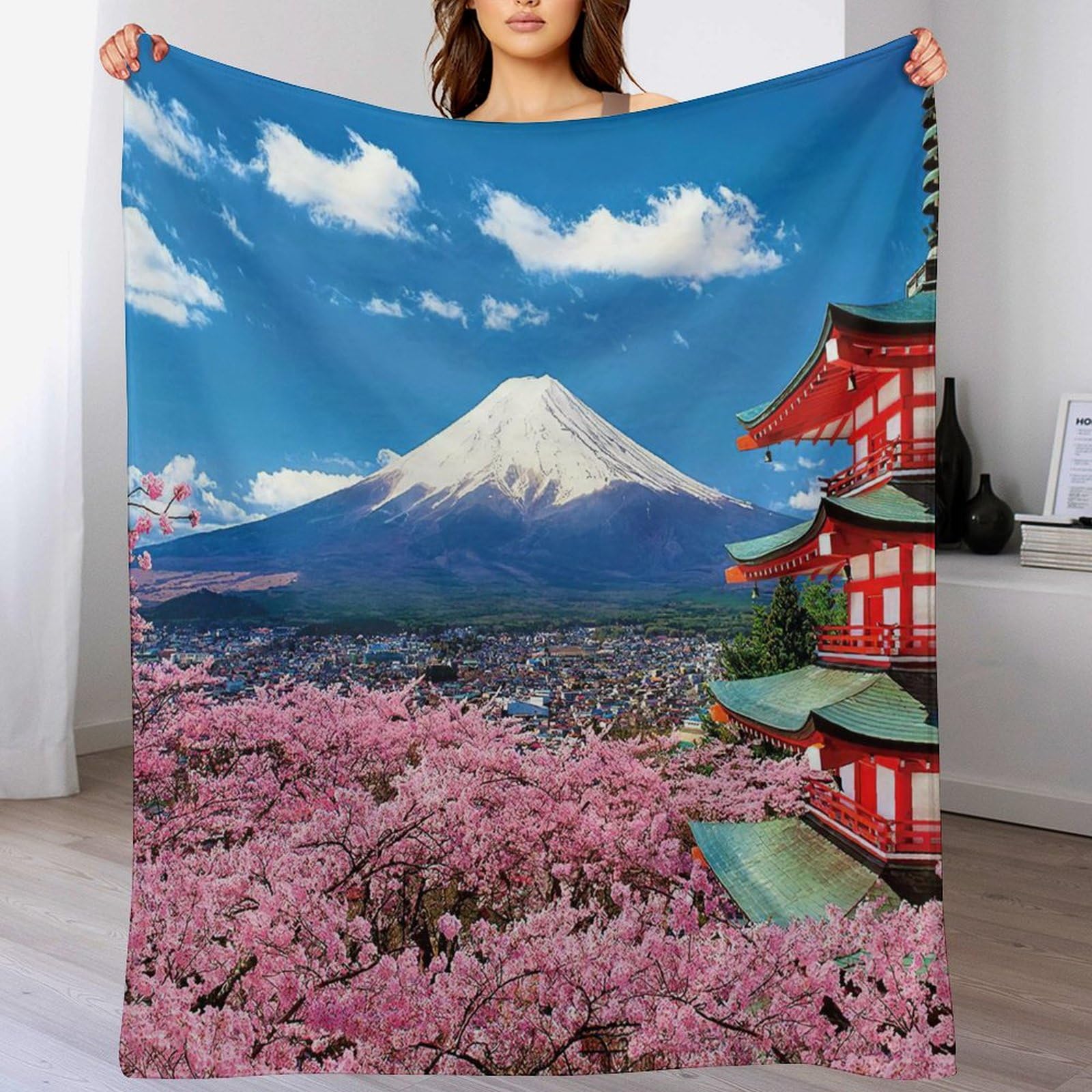 Tapis Douillet Couverture Polaire Flannel Cerise Tree Japan Art Plaid Canape 150x200cm