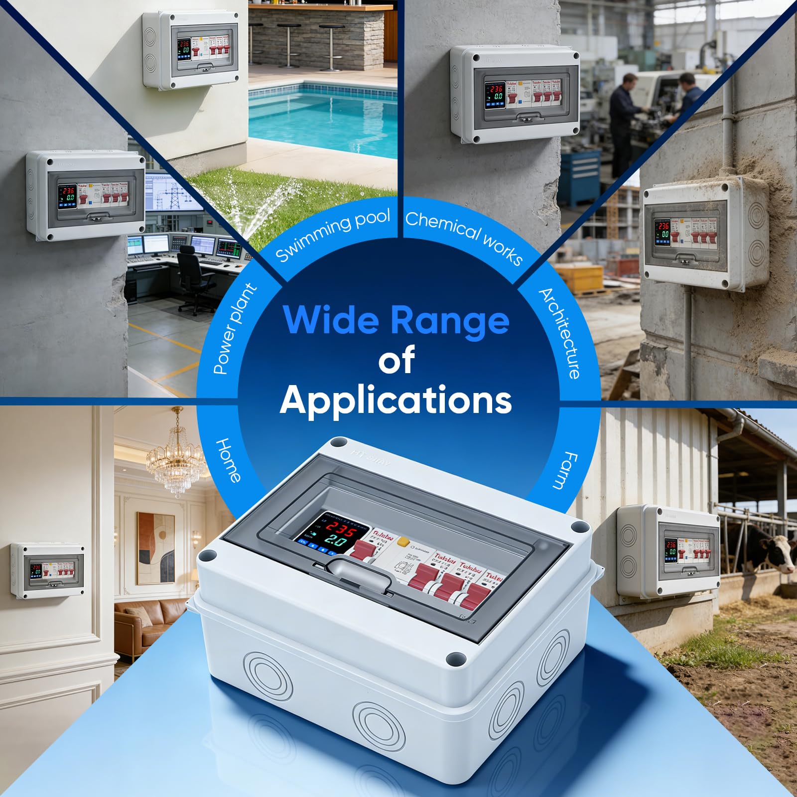 Quadro Portafusibili Parete, Quadro Distribuzione Parete IP65 Sezionatori AC 32A 16A 10A Quadro Distribuzione Dell'alimentazione Interruttore Automatico 63A Per Uso in Officina e Domestico