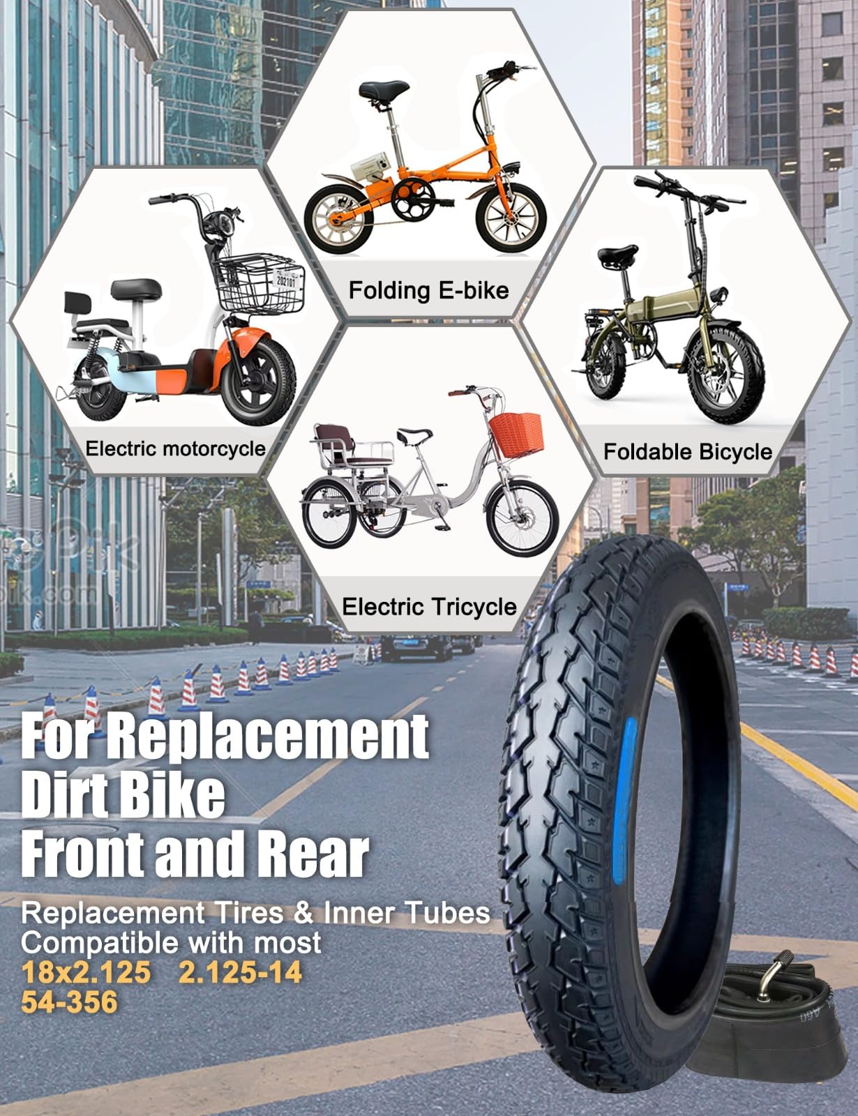 18 Pulgada Neumáticos 18x2.125 57-355 et 18 Pulgadas cámaras de Aire AV32mm Valve Plegable neumático para 18 x 2.125 57-355 Ciudad/Carretera Bicicleta neumático