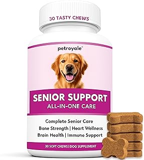 Petroyale Senior Support Dog Supplements – All-in-One Senior Dog Supplements for Mobility, Hip & Joint, Brain, Heart & Eye Health – Immune Support Vitamins – Soft Chews for Dogs