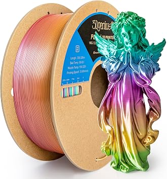 Silk Rainbow PLA Filament 1.75mm 1kg 2.2lbs Spool, Fast Color Changing Shiny Gradient 3D Printer Filament, High Gloss Multi-Color PLA for Articulated Toys, 3D Art Crafts & Gifts, Candy Series