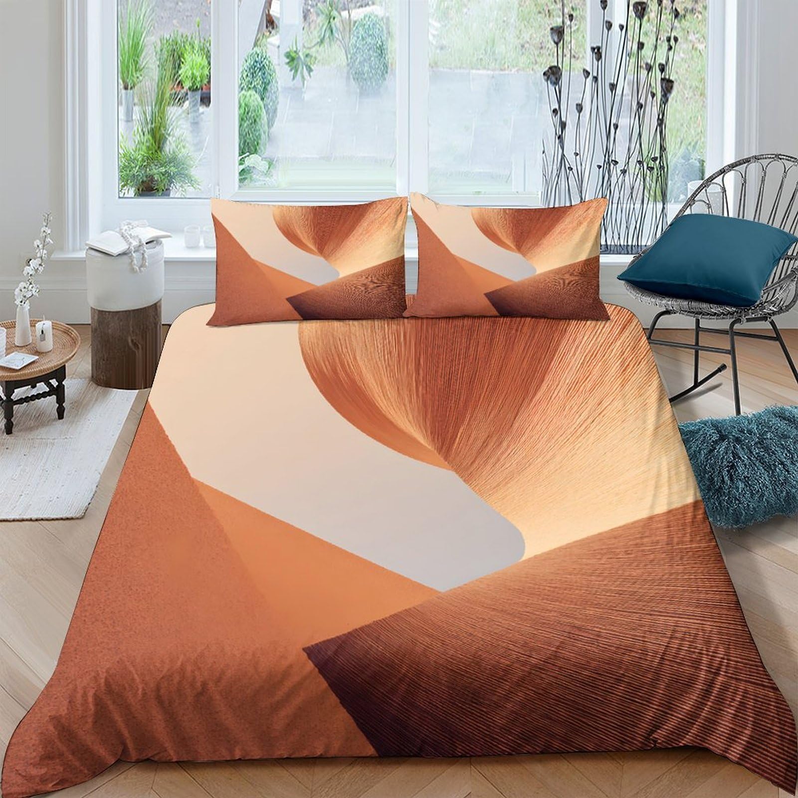 Ctjqhvkz Style-2 3D Printed Sand Dune Fitted Sheet Microfiber Soft Decor Abstract Canyon Bed Cover For Bedroom Guestroom Protection Single（135X200cm）