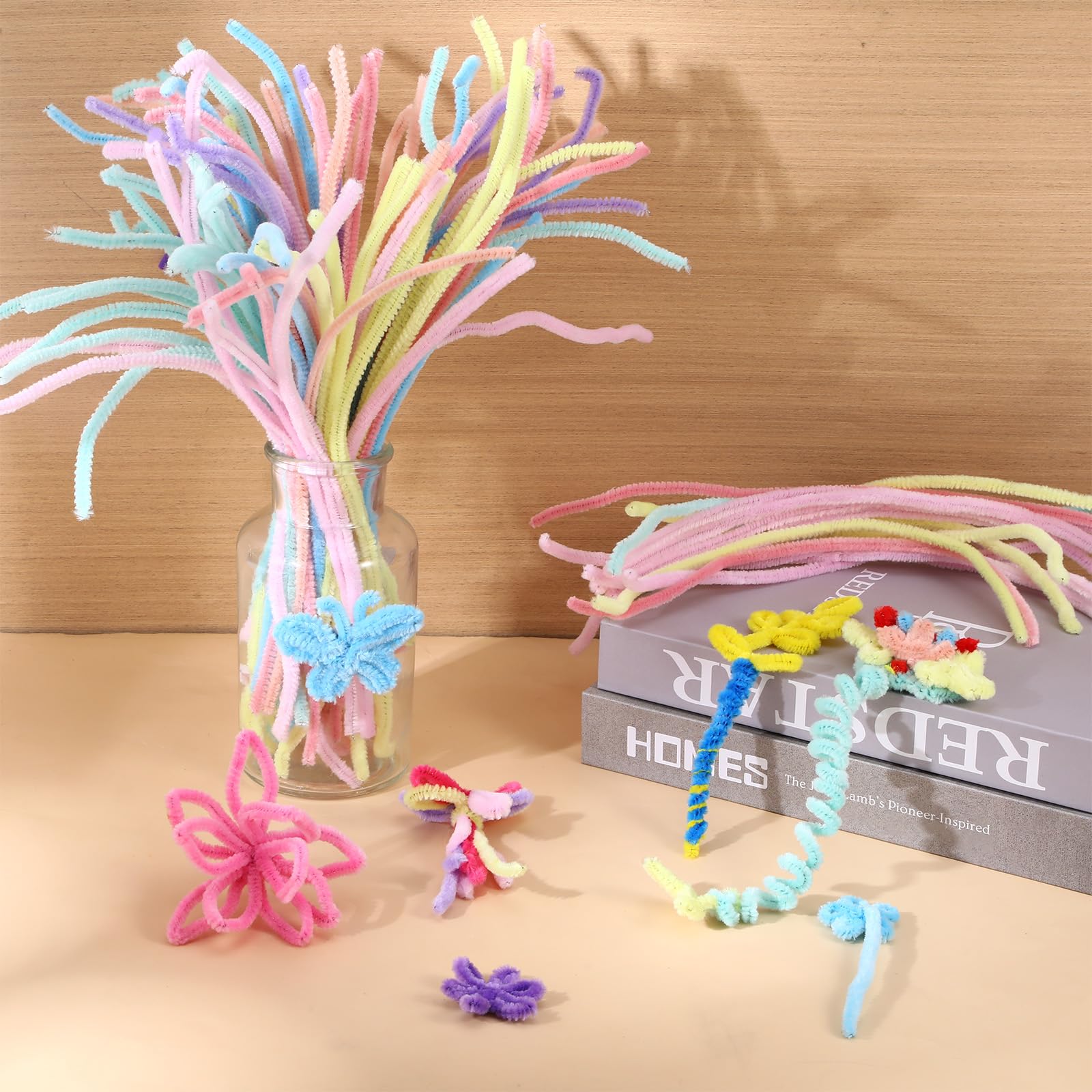 Chenilledraad pastelkleuren, L: 30cm, glitter, 24st