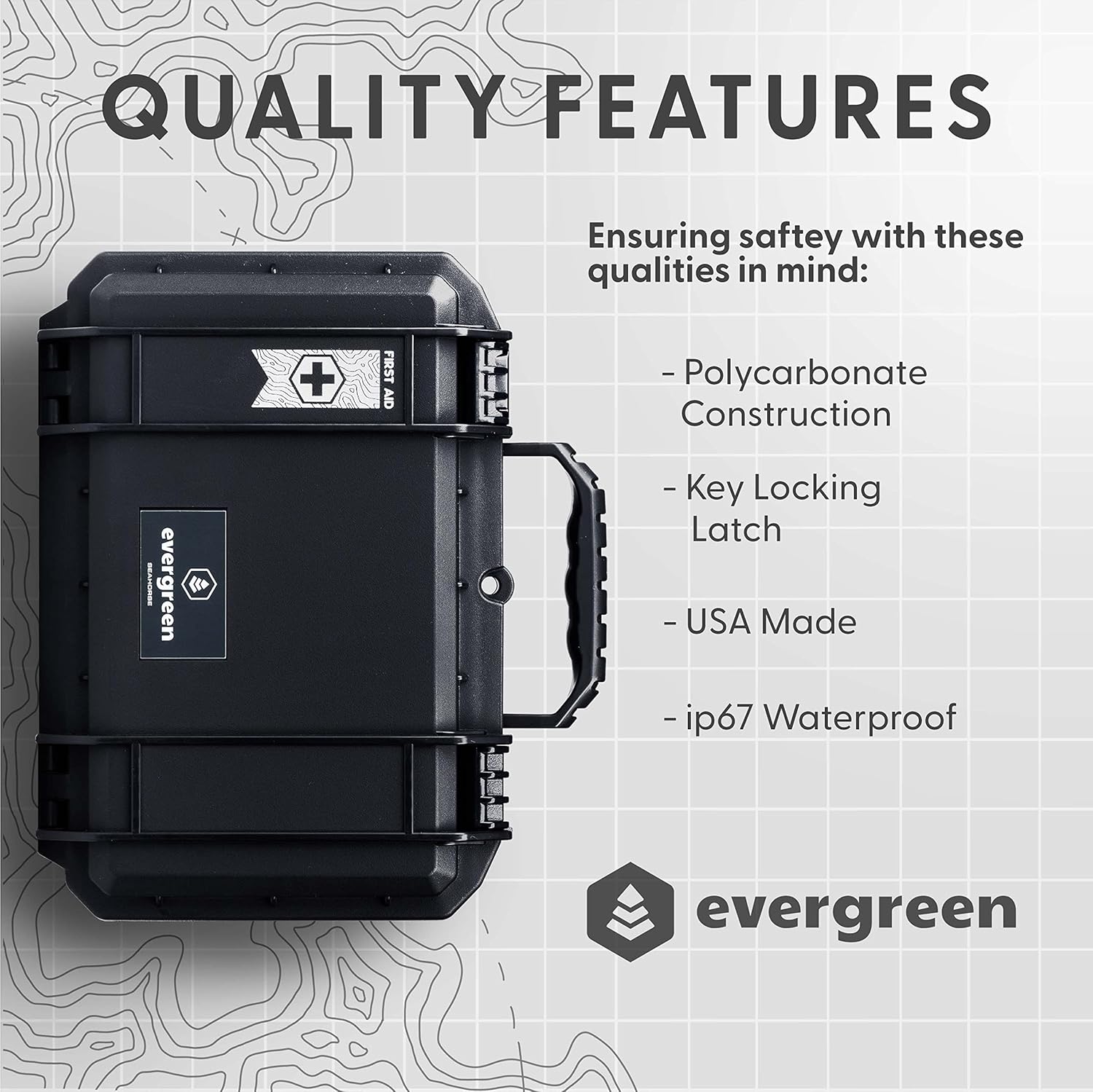 Evergreen X Seahorse 230 Medication Lock Box - Large, First Aid Kit, Childproof, Empty Lockable Medicine Box to Store Medications, Diabetic Supplies, Needles. NO SUPPLIES INCLUDED (Black)