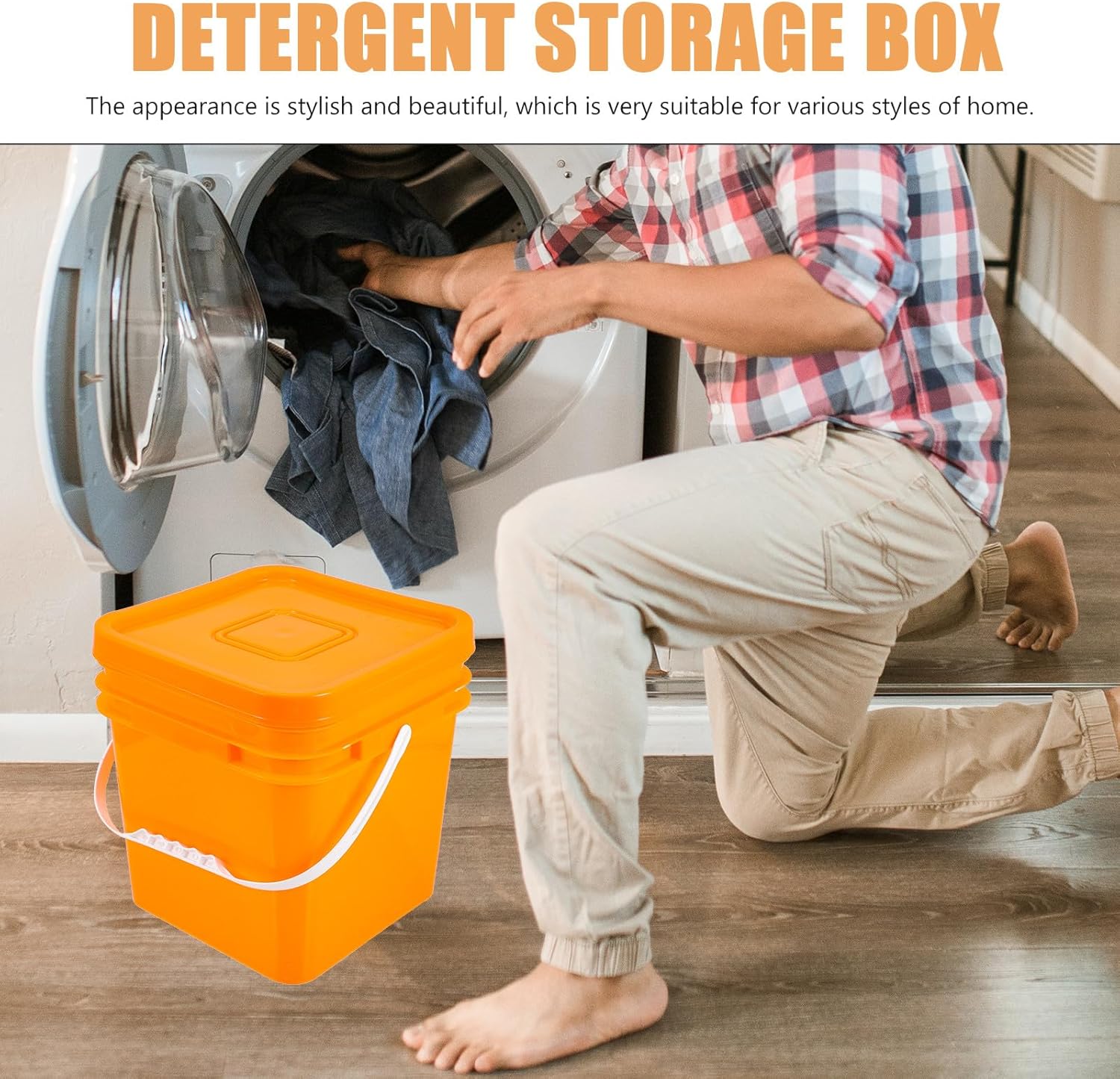 10l Orange Sealed Laundry Bucket with Lid Reusable Square Laundry Powder Container Eco-Friendly Storage Box and Detergent Organization