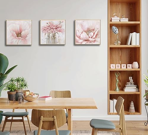 Miniatura 5 de 3 piezas de arte de pared de flores rosadas, ramo abstracto en jarrón, pintura en lienzo, ilustraciones botánicas florales, póster impreso para