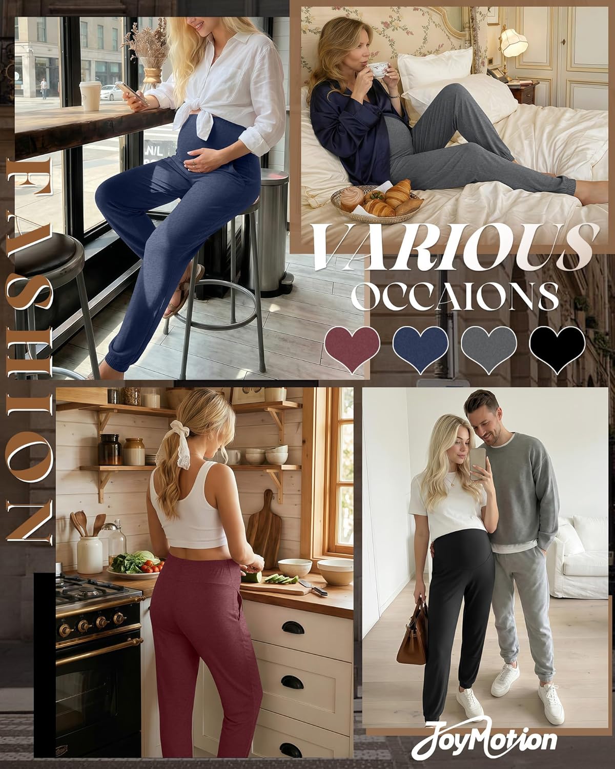 4 Pack Women's Maternity Pants Joggers Over The Belly Pregnancy Casual Comfy Lounge Sweatpants with Pockets - Image 4