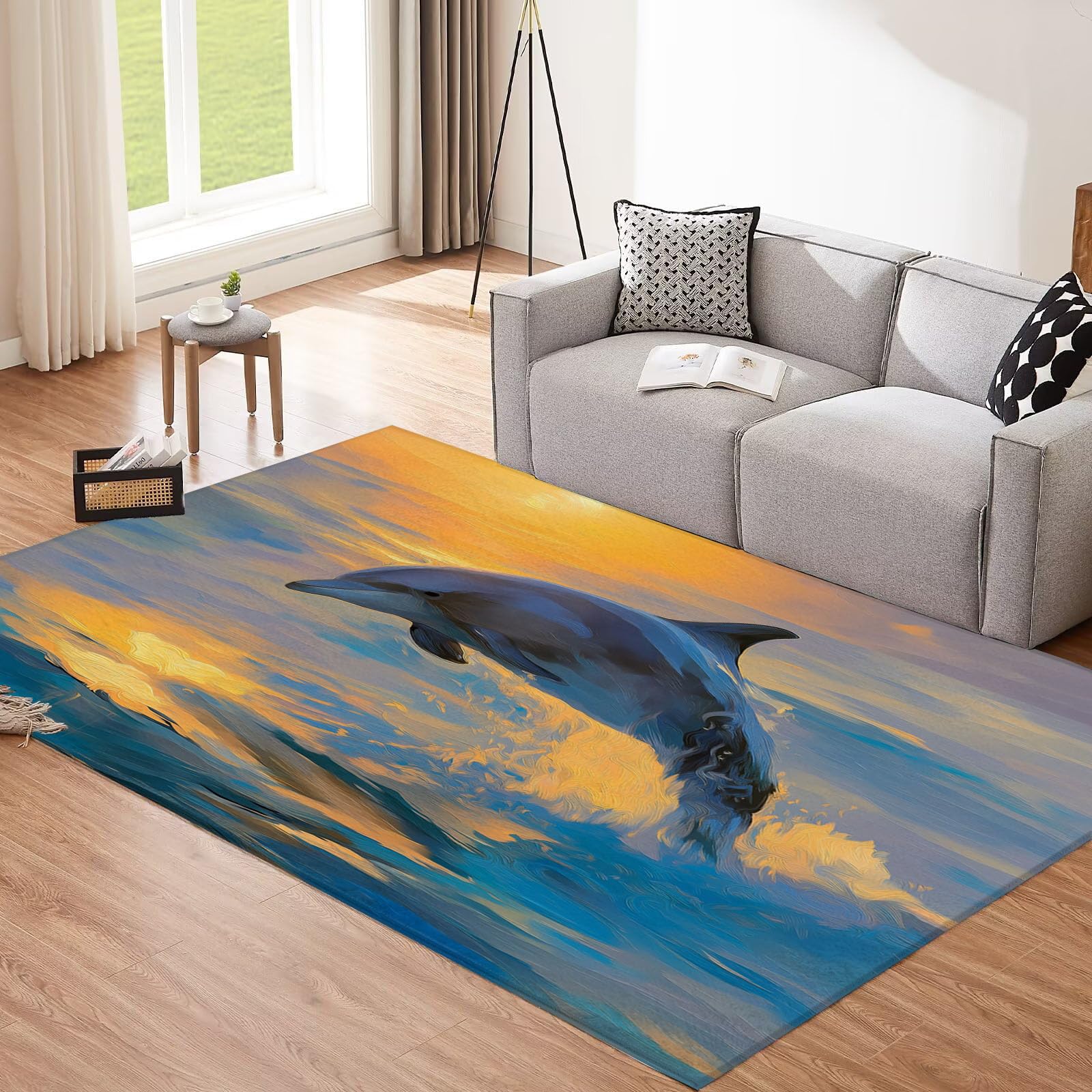 Schwimmend Glocke Teppich für Wohnzimmer, 160x230cm Waschbarer Kurzflor Rechteckiger Rutschfester für Schlafzimmer Küche Esszimmer Fantasie Feld Deko Carpet