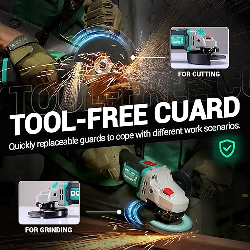 Miniatura 2 de DCA Amoladora angular inalámbrica de 4-12 pulgadas, motor sin escobillas de 20 V 8500 RPM, amoladora de batería, protector sin herramientas, batería