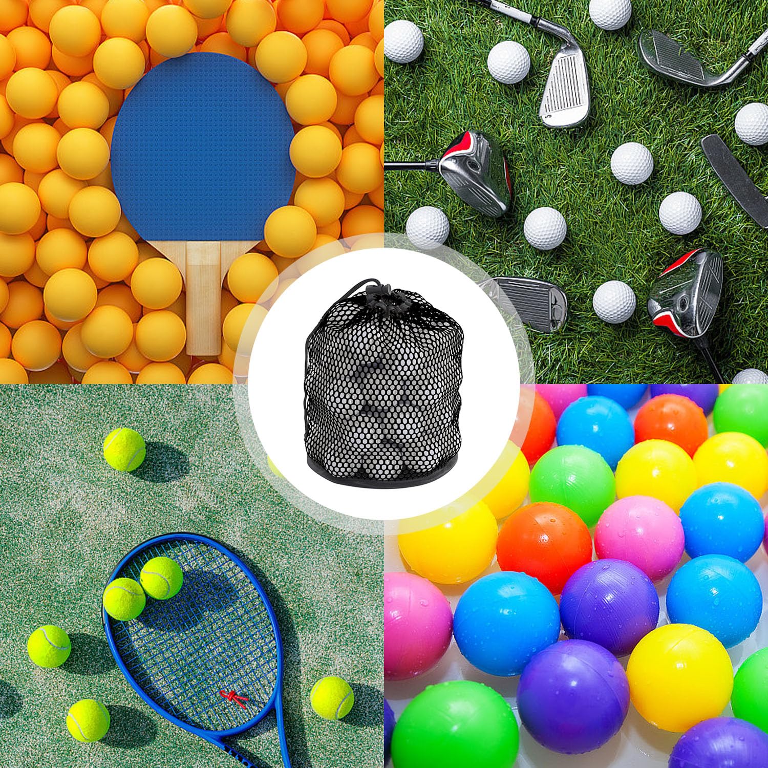 Borsa Porta Palline da Golf 2 Pezzi, Sacca per Palline con Chiusura a Coulisse, Nero, Accessorio da Golf