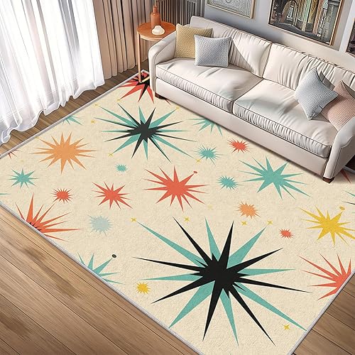 Atomic - Alfombra moderna de mediados de siglo para dormitorio, sala de estar, decoración del hogar, alfombra retro de los años 50, lavable y