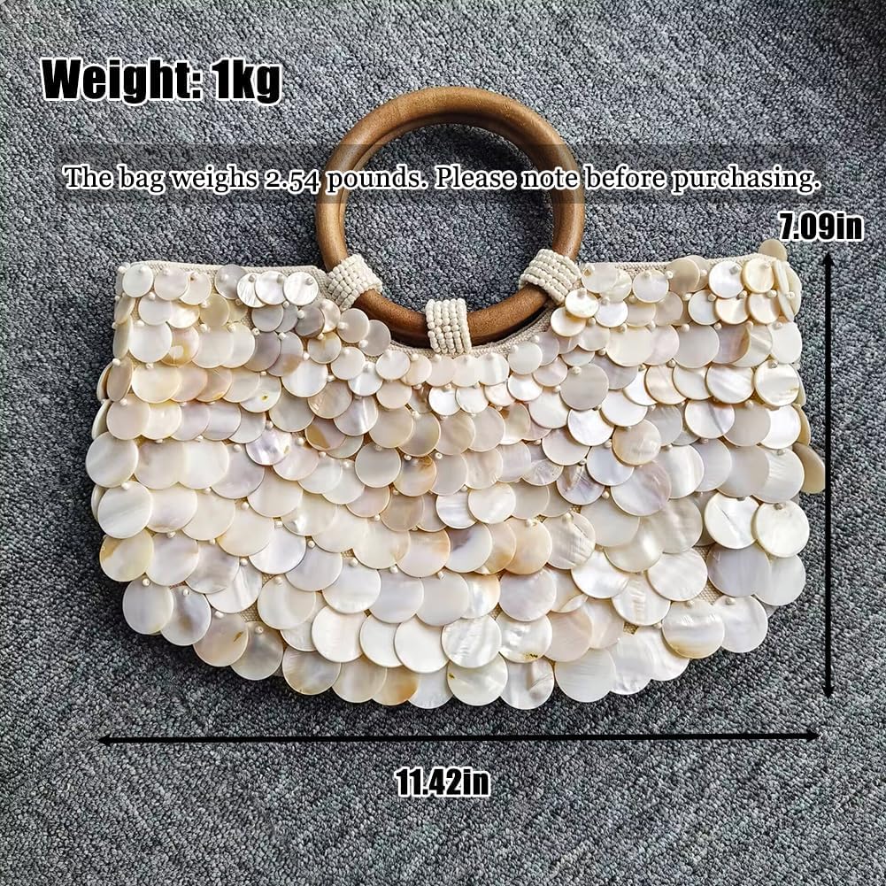 Shell Beaded Clutch Purse for Women Luxury Handmade Top Handle Bag Beach Evening Handbag for Summer Vacation - Image 3