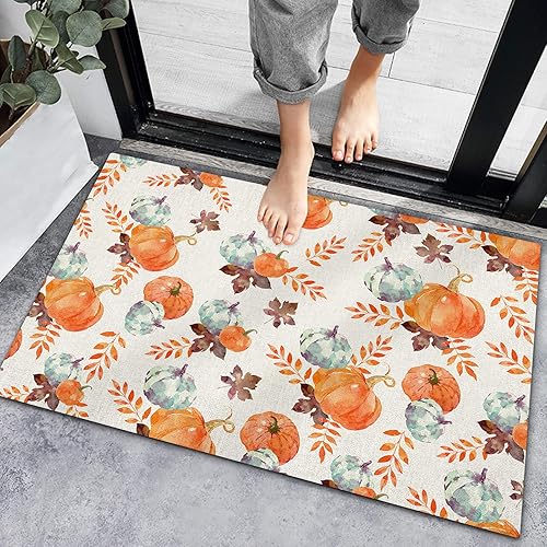 Tapete de bienvenida con diseño de calabazas de otoño, hojas de arce, tapete antideslizante para interiores, tapete de baño, alfombra de entrada de