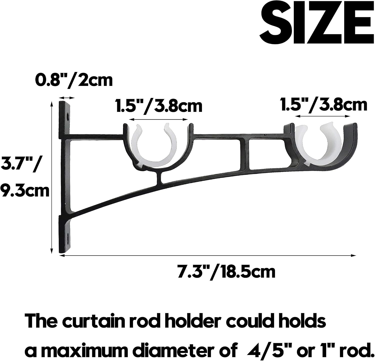 AddGrace Double Curtain Rod Brackets Set of 4 for Drapery Rod Window Hardware Rod Holders (Black)