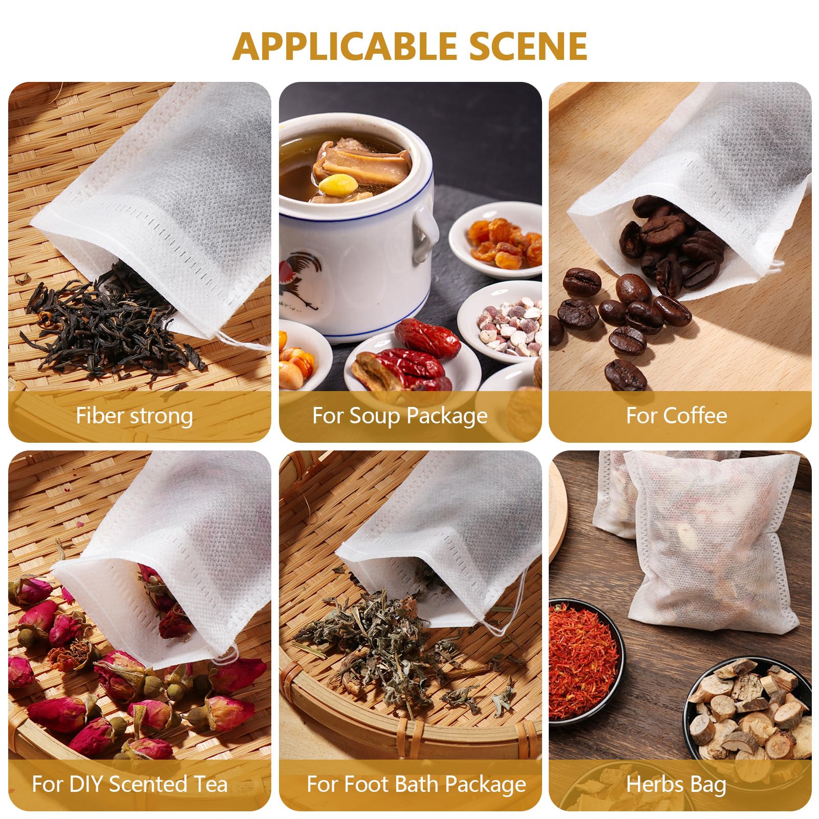 Vinabo 400 Filtre à Thé Jetable, Sachet The a Remplir Jetable avec Cordon de Serrage, 7 X 9 cm Sachet de Thé Réutilisable, pour Thé En Vrac, Café, Thé de Fleurs, Herbes, Epices, Lavande (Lot de 5)
