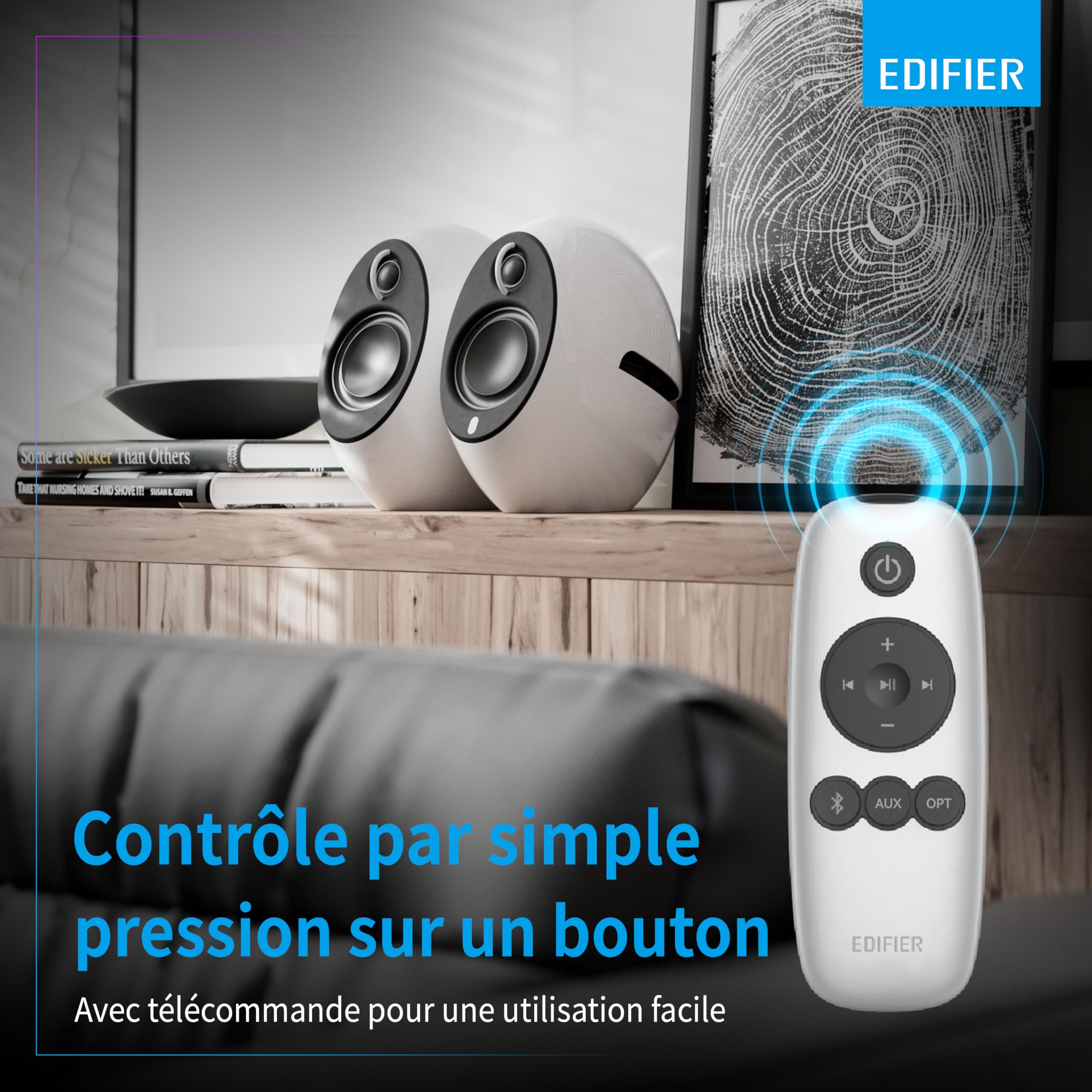 Edifier Luna Eclipse - Kit d'Enceintes Design 2.0 Bluetooth avec Télécommande IR Blanc 74 W E25 White