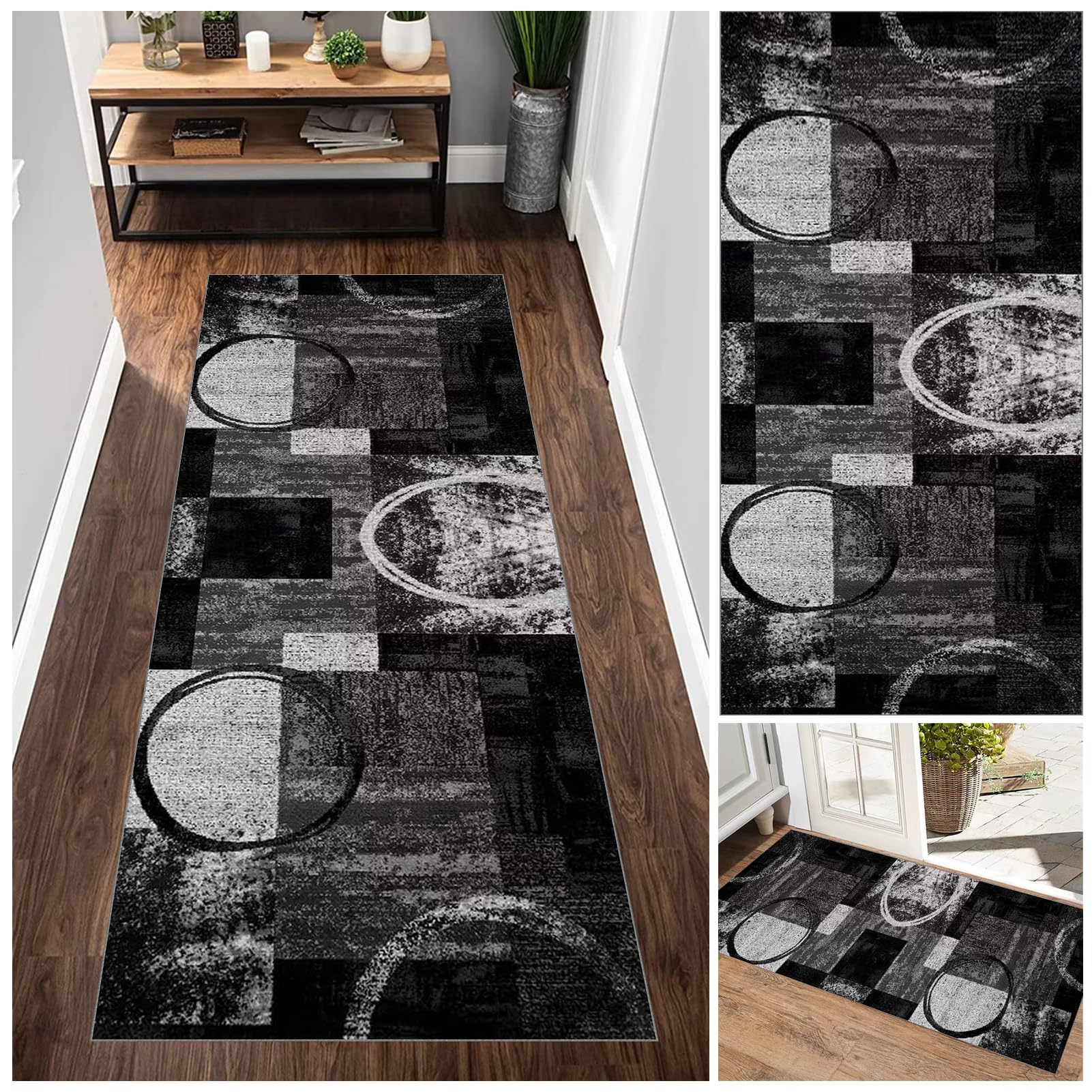 Hallway Runner 100 x 300 cm, Non Slip Carpet Runners for Hallway, Long Hall Runner, Washable Kitchen Runner Rug, Narrow Rugs, Floor Carpet Runner, Low Pile Area Rug Runner for Entryway Laundry