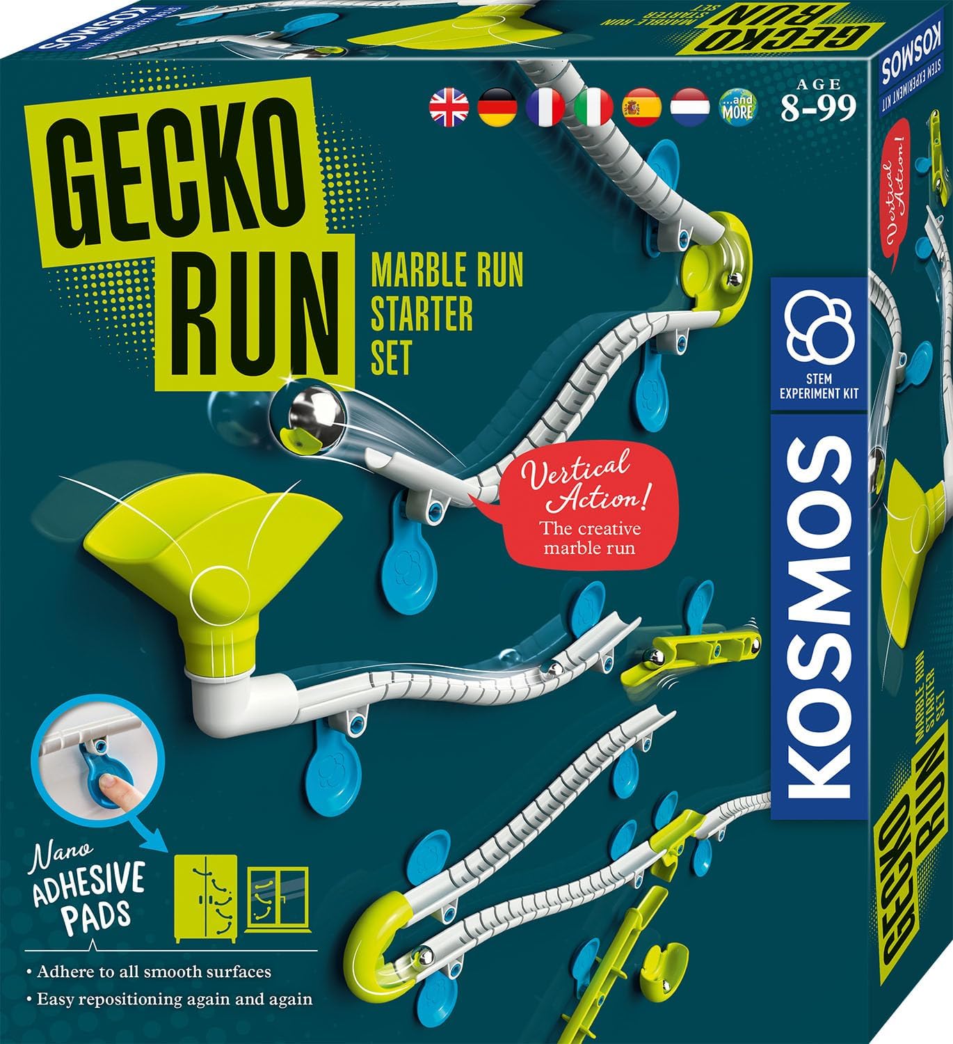 KOSMOS 617288 Gecko Run Starter Set, Starter Set, Expandable Marble Run for Children, Vertical Marble Run, Educational Toy and Construction Toy from 8 Years, Multilingual