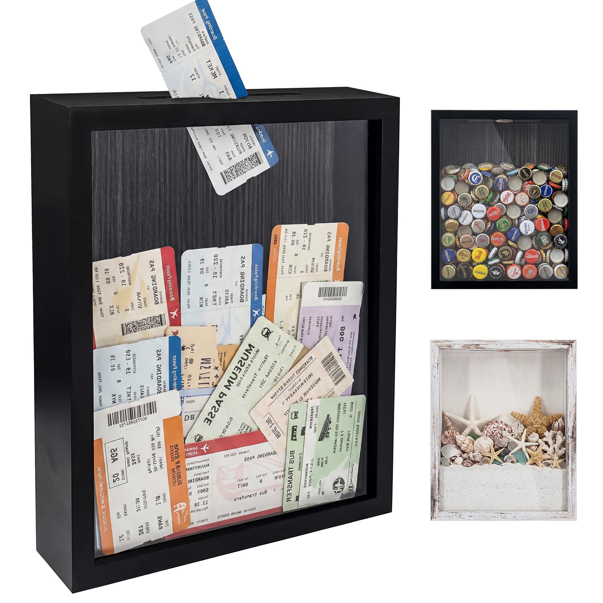 GraduationMall 20x25cm Ticket Shadow box Cornice per Esporre Ricordi e Souvenir,Tappo per Vino,Nero Scatola di Memoria,Cornici per Foto per Oggetti