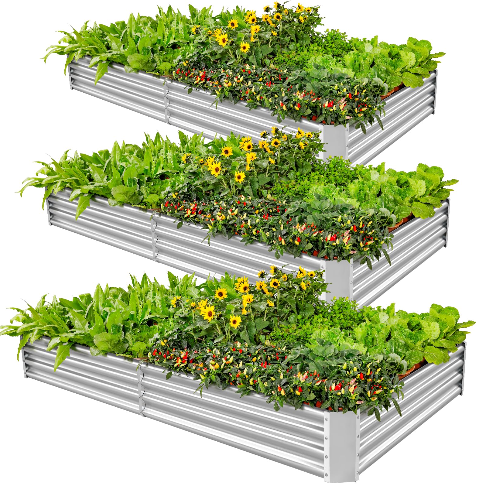 Photo 1 of Land Guard 3 Pack 6×3×1ft Galvanized Metal Raised Garden Bed, Metal Planter Kit Box Outdoor for Deep-Rooted Vegetables, Flowers, Green and Herbs, Silver