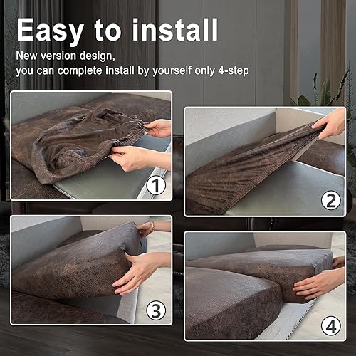 Miniatura 6 de Juego de fundas de cojín de sofá con aspecto de cuero, protector de muebles para sillón seccional, sofá biplaza para mascotas y niños, elástico (1