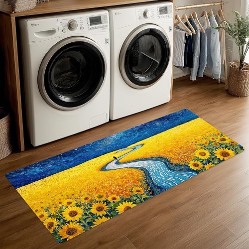 ANNA QUEEN Sunflower Laundry Room Rug Runner 20x47 Inch -Waterproof Non-Slip Flo